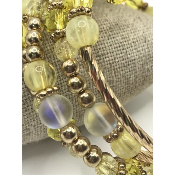 Beaded Wrap Bracelet Memory Wire Multicolored Glass Beads Contemporary yellow - Picture 2 of 5